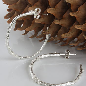 Silver Hoop Twig Earrings, 3 of 5