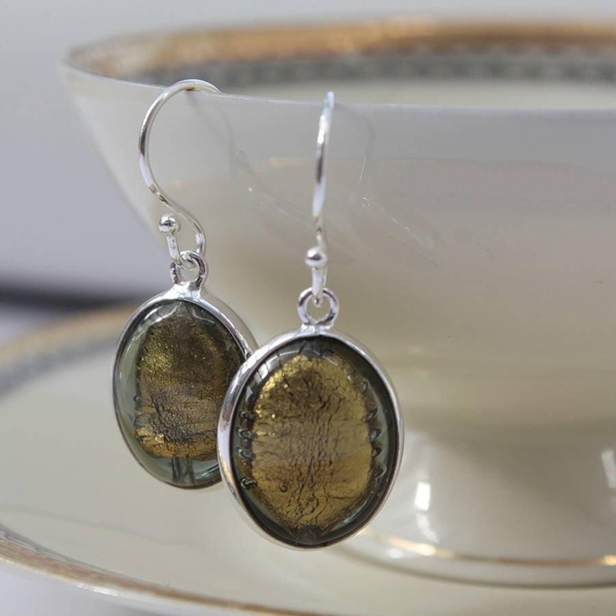 Murano Glass and Silver Oval Earrings By Claudette Worters