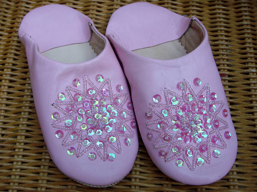 girl's pink leather slippers with sequins by pink bamboo ...