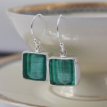 Murano Glass Square Drop Silver Earrings, 2 of 12