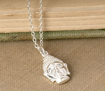 Buddha Head Necklace In Sterling Silver, 3 of 10
