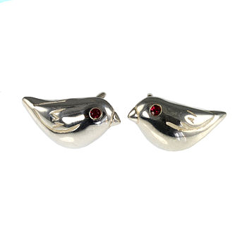 Silver Bird Ear Studs With Rubies, 3 of 7
