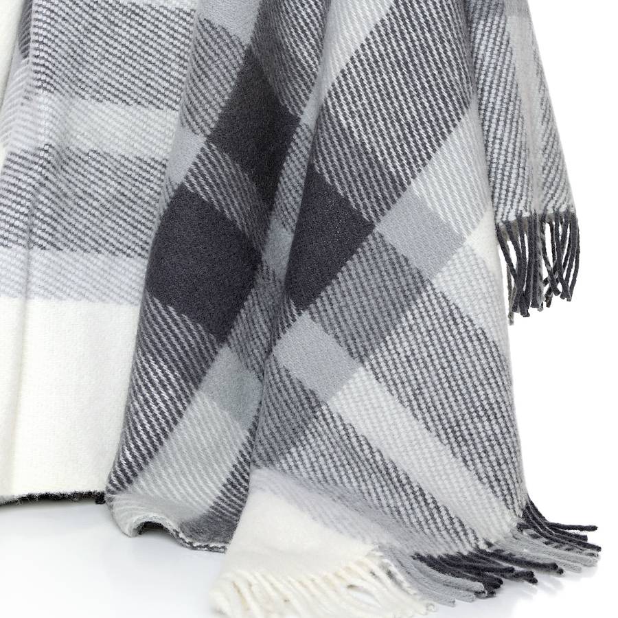 traditional check grey throw by dreamwool blanket co
