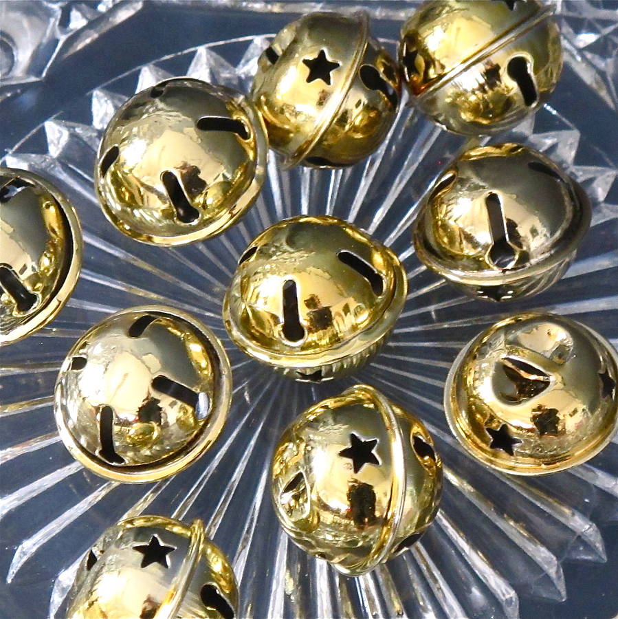 Pack Of Five Gold Star Christmas Bells 25mm By Edamay ...