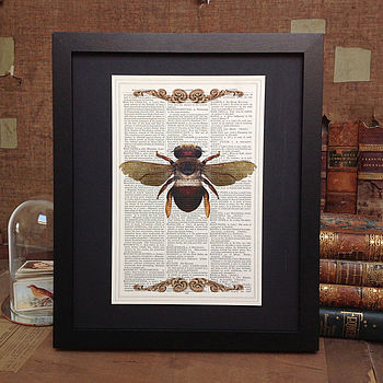 Upcycled Antique Paper Insect Bee Print, 3 of 5