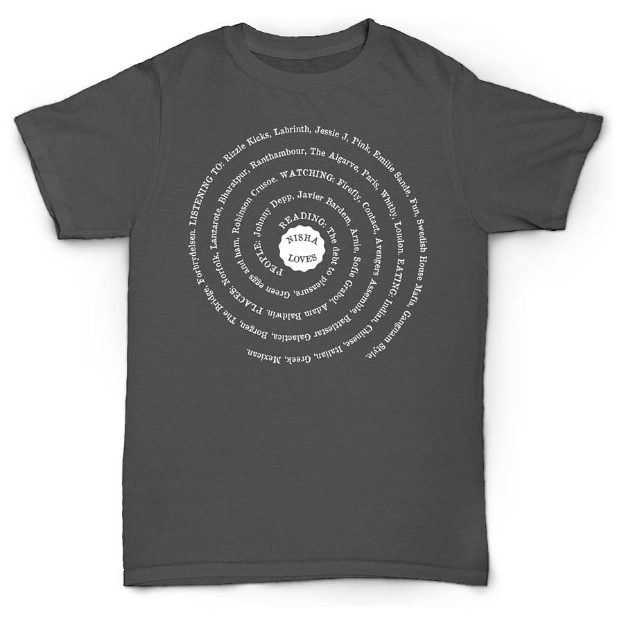 personalised 'loves' spiral t shirt by flaming imp | notonthehighstreet.com