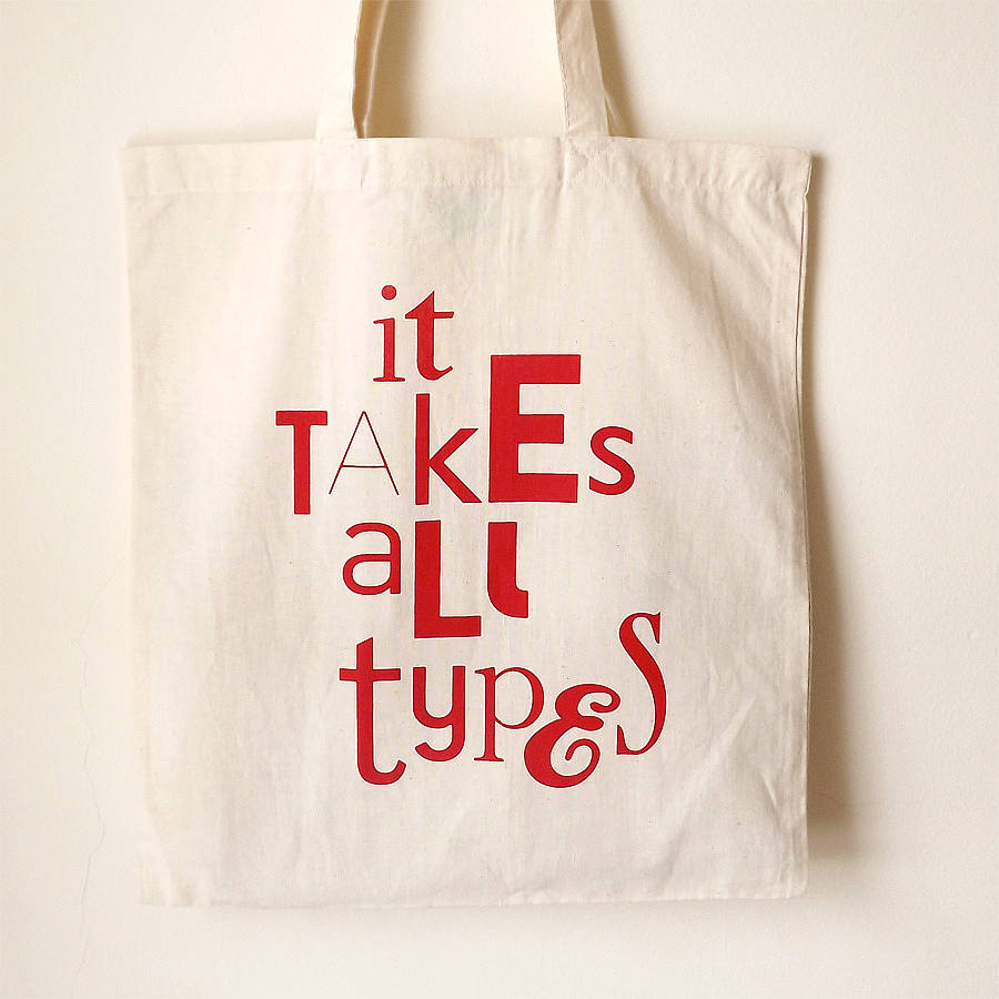designer tote bag 'it takes all types' by hello dodo ...