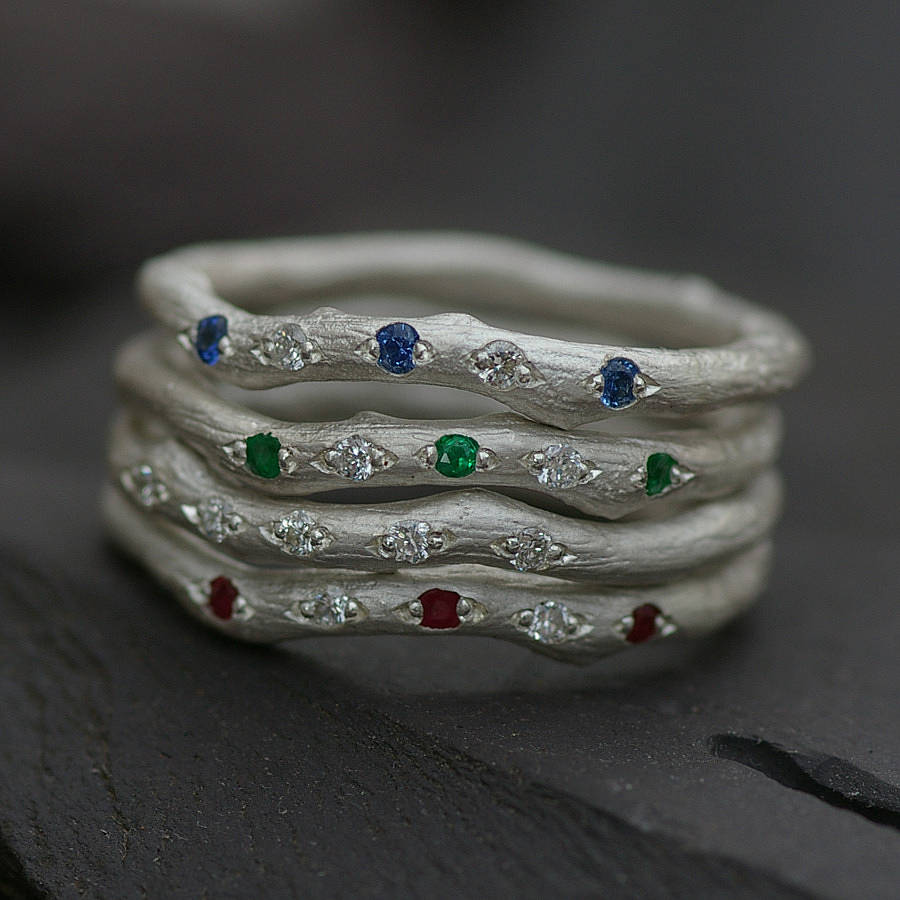 Four Rings Set With Ruby,Emerald,Sapphire