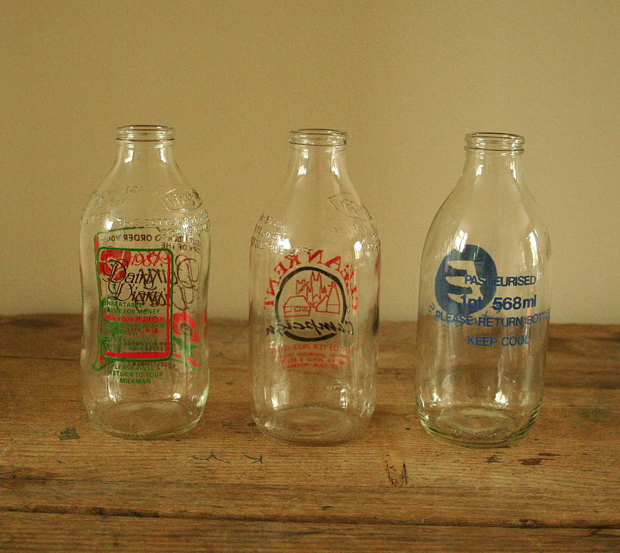 milk bottles with retro print by homestead store | notonthehighstreet.com