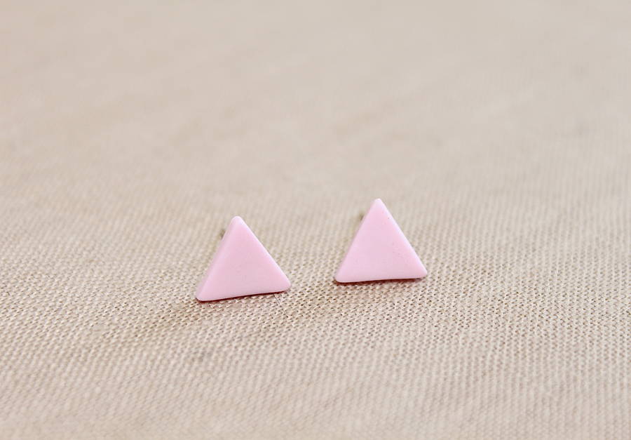 Small Pink Triangle Stud Earrings