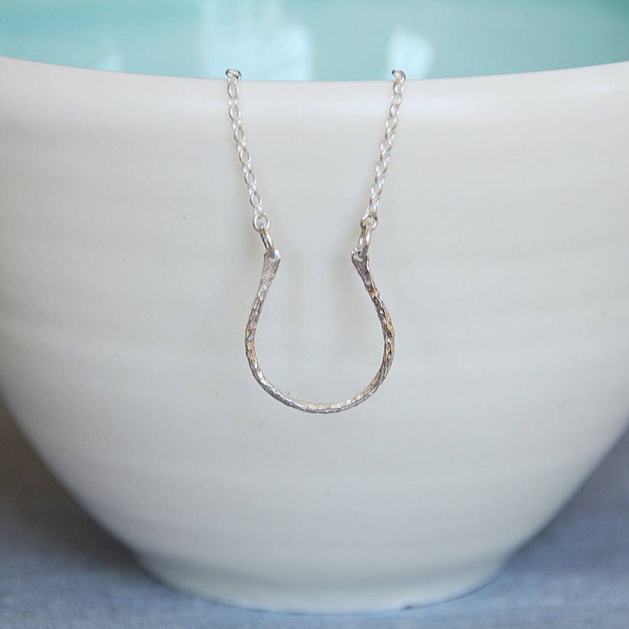 Sterling Silver Hammered Horseshoe Necklace By Adela Rome