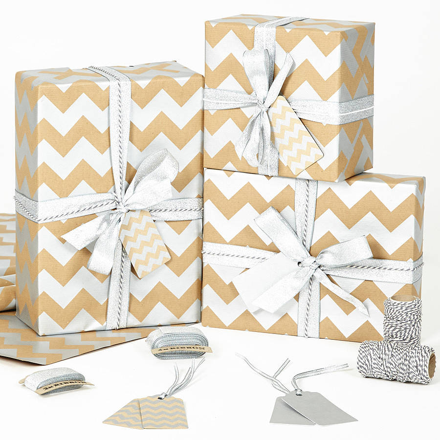 Silver Chevron Brown Christmas Wrapping Paper, 1 of 11