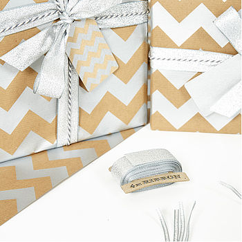 Silver Chevron Brown Christmas Wrapping Paper, 6 of 11