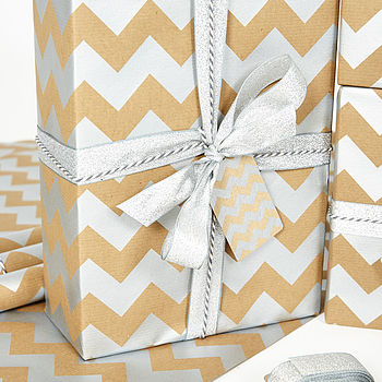 Silver Chevron Brown Christmas Wrapping Paper, 9 of 11
