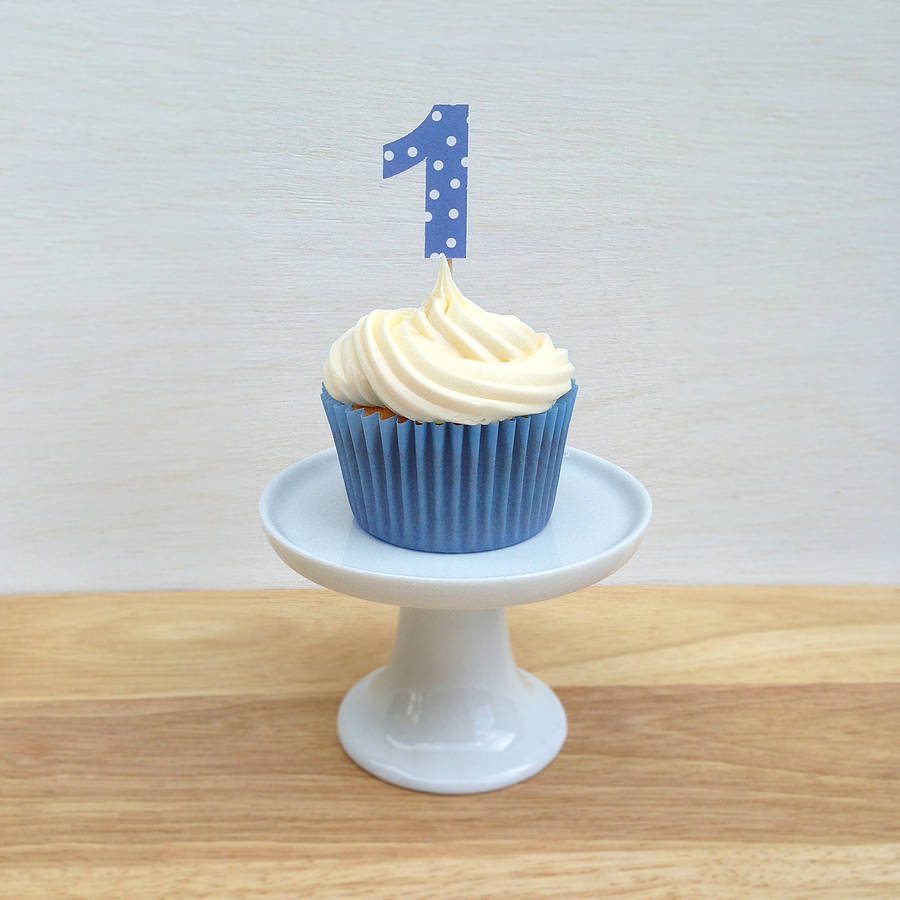 12 Blue Spotty Number Cupcake Toppers By Wit & Wisdom