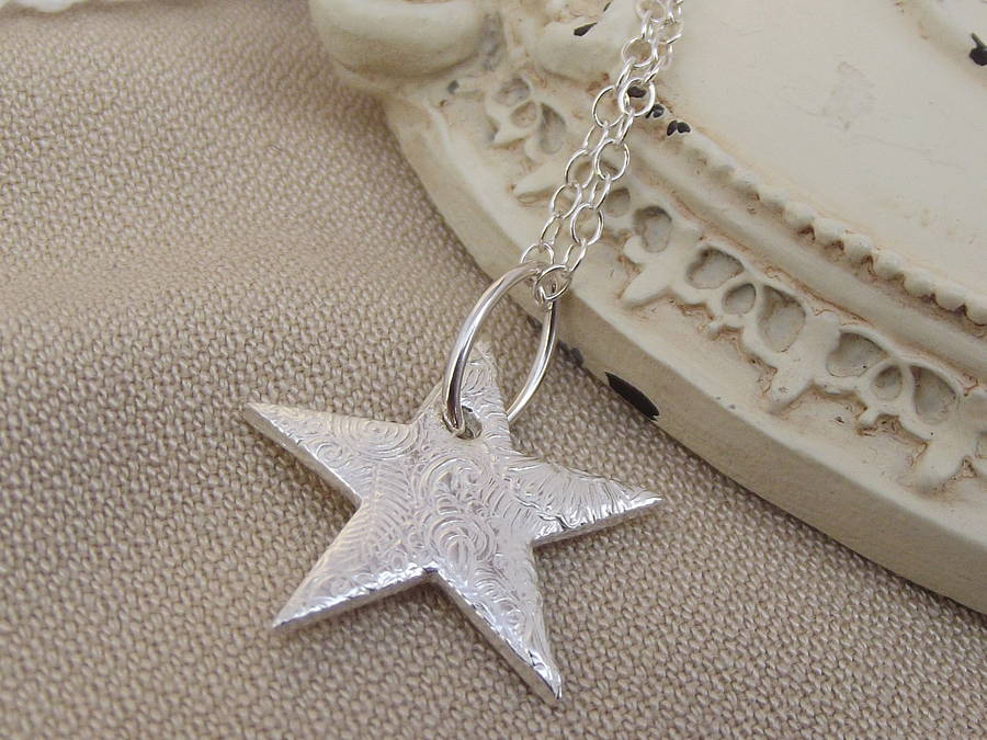 personalised sterling silver textured star necklace by lucy kemp silver ...
