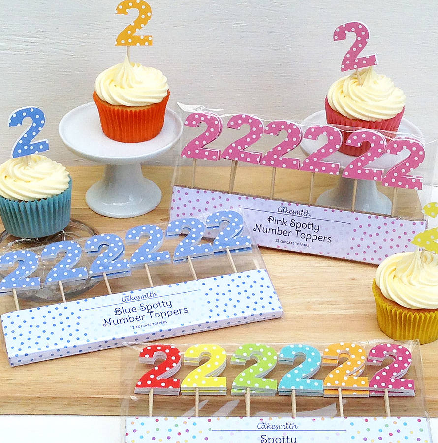 12 Blue Spotty Number Cupcake Toppers By Wit & Wisdom