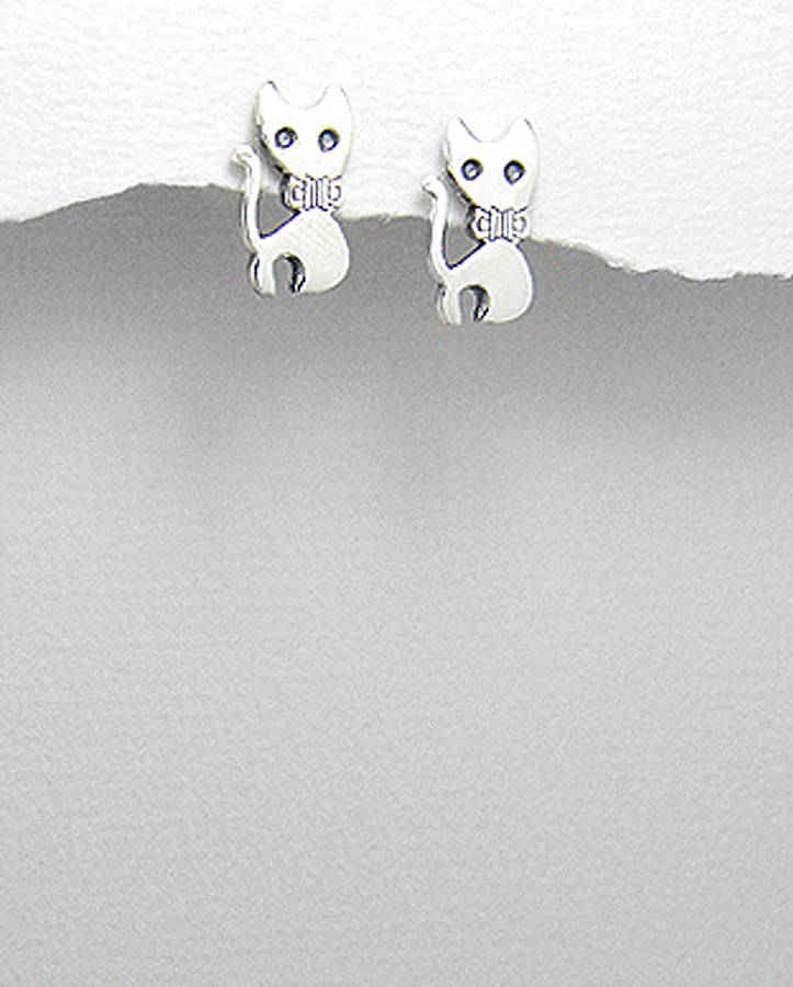 Cat Sterling Silver Stud Earrings By Lovethelinks Cat Sterling Silver Stud Earrings