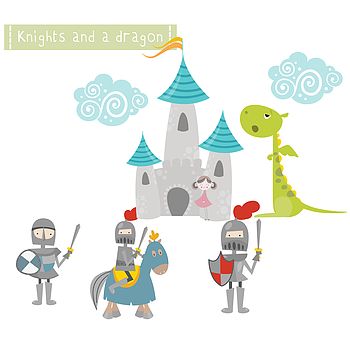 Knights And Dragon Fabric Wall Stickers, 2 of 2
