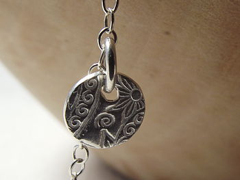 Sterling Silver Textured Long Circle Necklace, 4 of 4