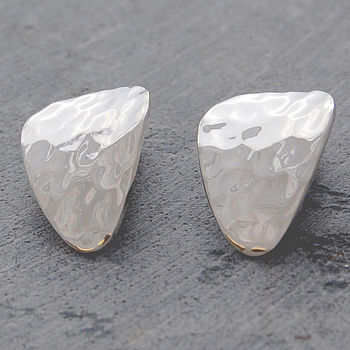 Silver Textured Petal Clip On Earrings, 2 of 6