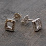 Battered Square Silver Stud Earrings, thumbnail 4 of 5
