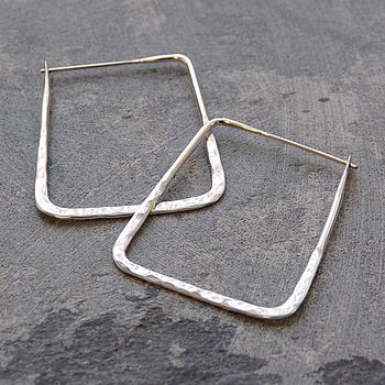 Battered Large Square Sterling Silver Hoops, 4 of 5