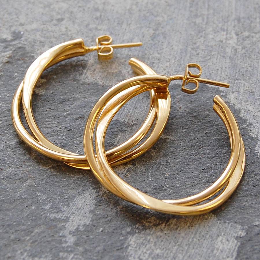 gold interwoven hoop earrings by otis jaxon silver jewellery ...