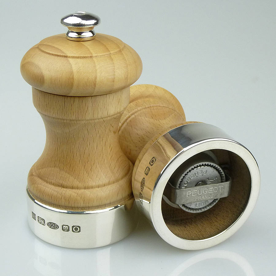 Silver And Beech Peugeot Peppermill By Hersey Silversmiths