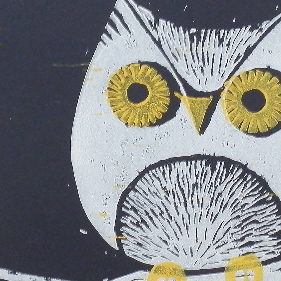 Night Owl Linocut Print By Woah There Pickle