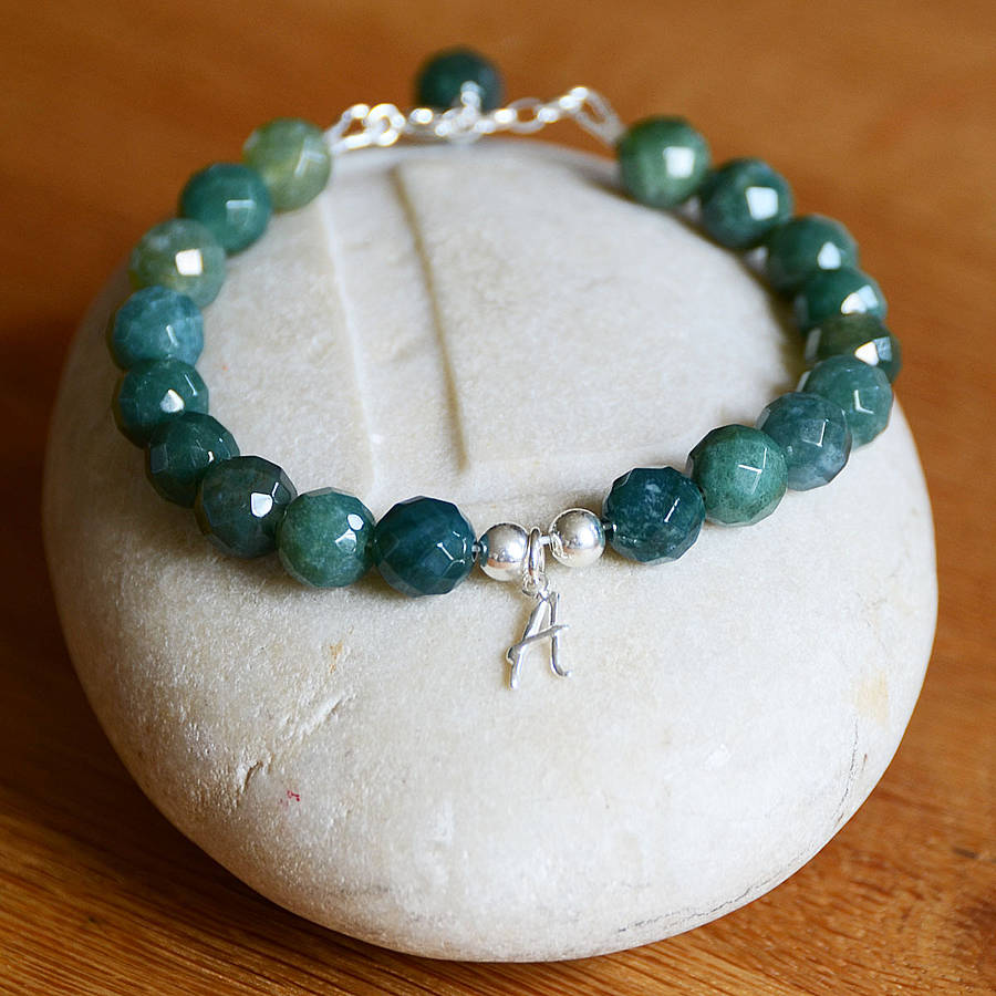 Personalised Moss Agate And Silver Bracelet By Adela Rome
