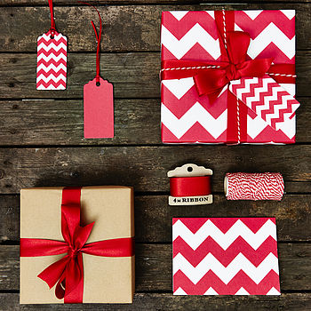 Recycled Red Chevron White Wrapping Paper, 2 of 10
