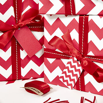 Recycled Red Chevron White Wrapping Paper, 6 of 10