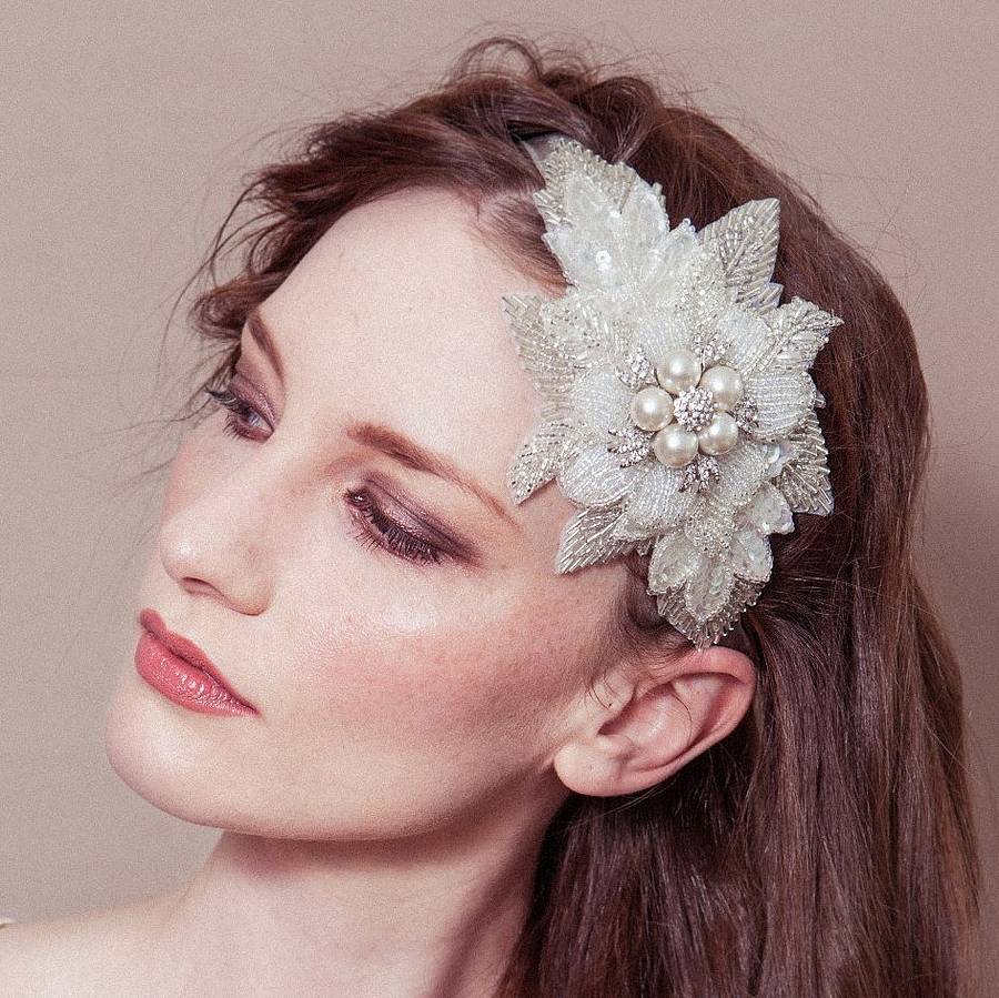 Lily Beaded Flower Wedding Headband By Debbie Carlisle
