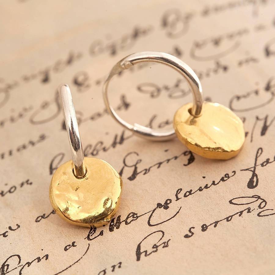 Hoop Earrings With Gold Plated Silver Disc