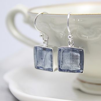 Murano Glass Square Drop Silver Earrings, 8 of 12