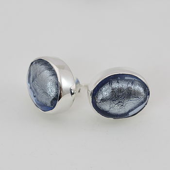 Silver Stud Earrings With Oval Murano Glass, 11 of 11
