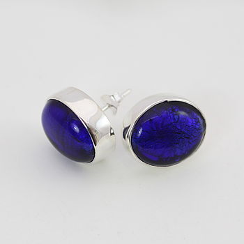 Silver Stud Earrings With Oval Murano Glass, 3 of 11