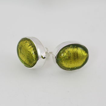 Silver Stud Earrings With Oval Murano Glass, 2 of 11
