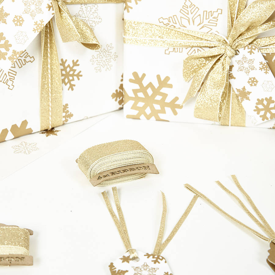 Gold Snowflakes White Wrapping Paper By Sophia Victoria Joy