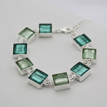 Silver Bracelet With Murano Glass Squares, 6 of 7