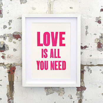 Neon Love Is All You Need Letterpress Print, 2 of 4