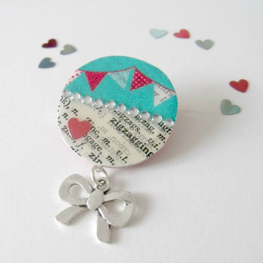 Bunting Upcycled Vintage Paper Brooch, 1 of 4