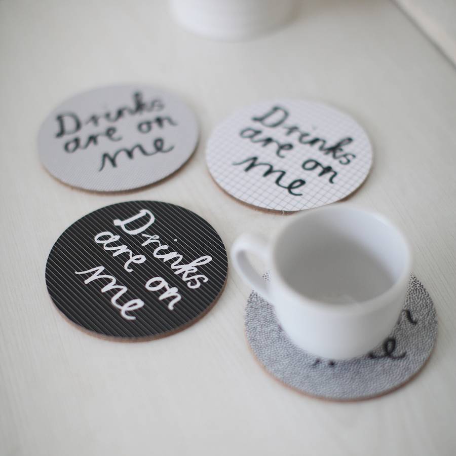 Set Of Four 'Drinks Are On Me' Coasters By Karin Åkesson Design