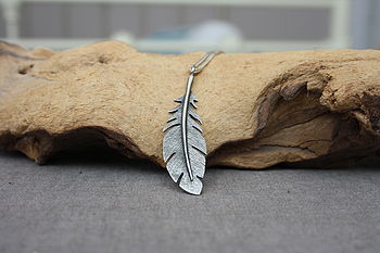 Handmade Silver Oxidised Feather Pendant By Caroline Cowen Jewellery