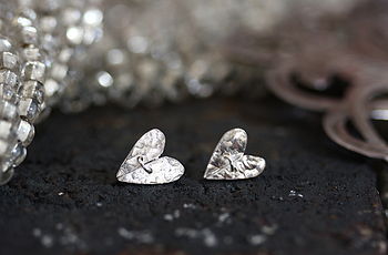 Handmade Silver Sewn Heart Stud Earrings, 2 of 9
