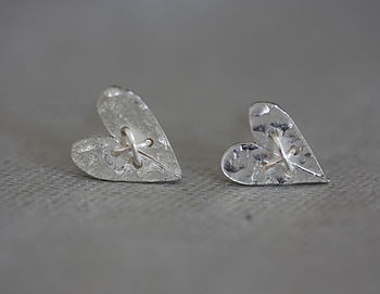 Handmade Silver Sewn Heart Stud Earrings, 3 of 9