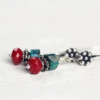 Chrysocolla And Coral Gemstone Earrings, 5 of 8