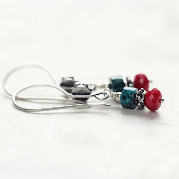 Chrysocolla And Coral Gemstone Earrings, 7 of 8