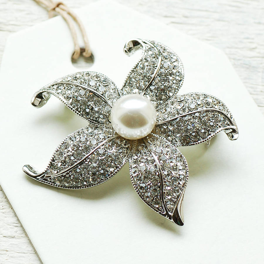 Vintage Style Pearl Flower Brooch By 